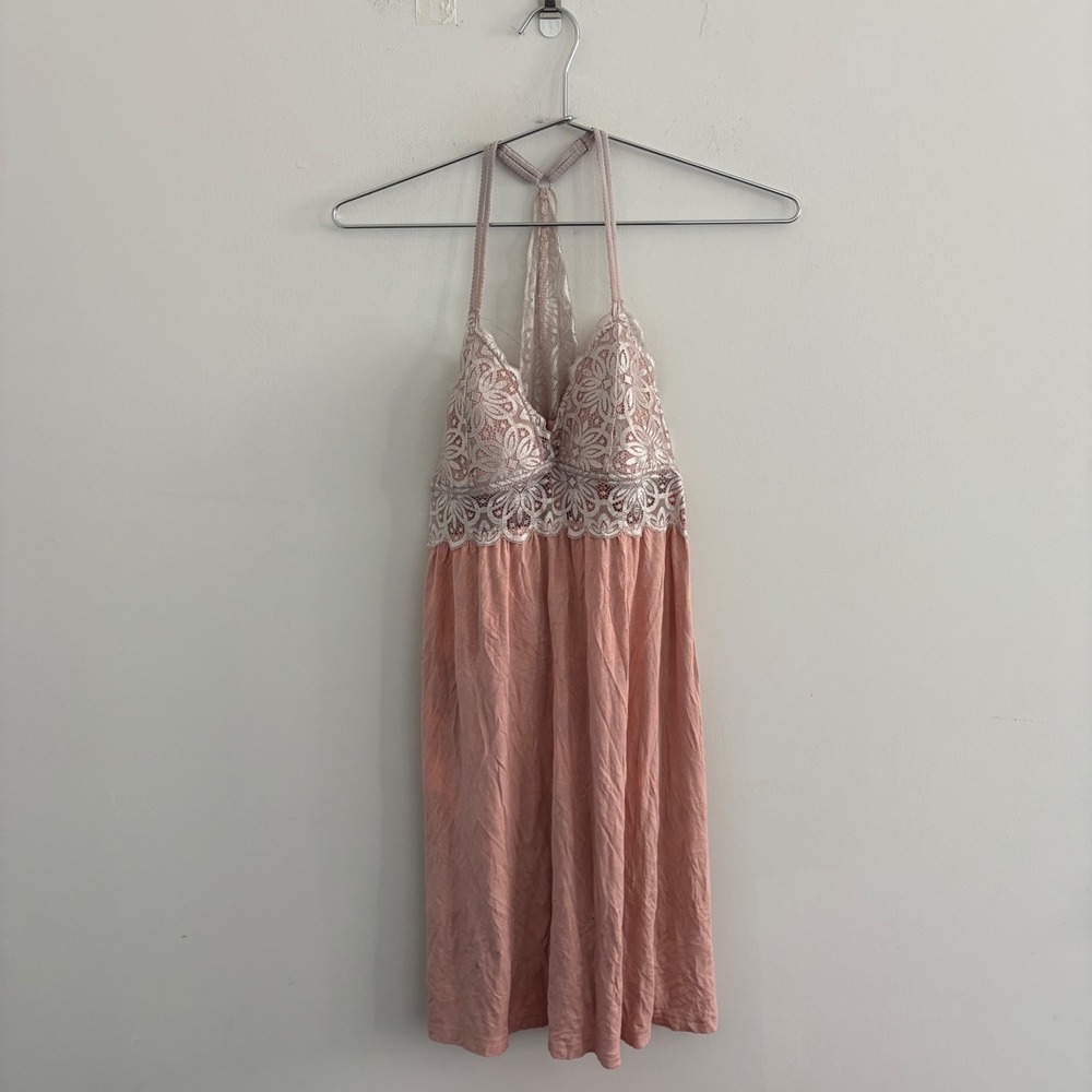 Gilly Hicks Pink Lace Halter Neck Chemise Nightgown Size M